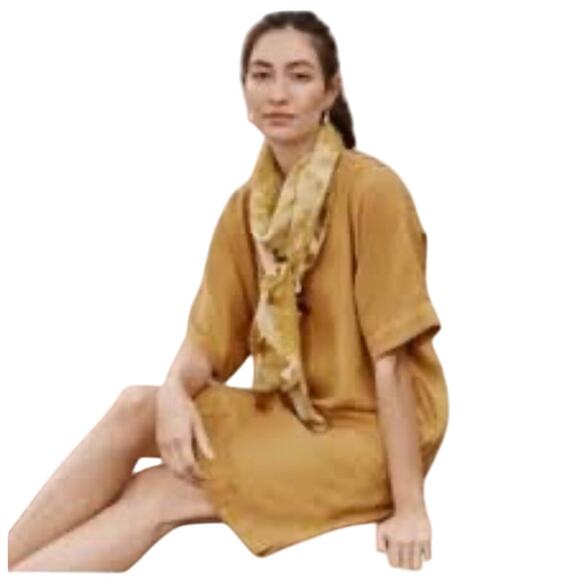 purejill Mustard Woven Tencell Midi Dress with POCKETS size XL - Picture 2 of 6